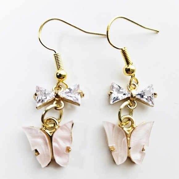 2/$6 | Pink Dainty Butterfly Bow Earrings - Picture 4 of 4